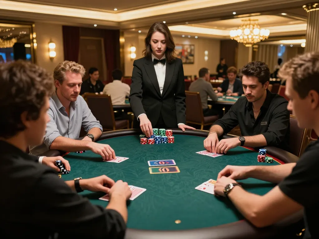 Players at Vin88 poker table strategizing their bets during an intense game night