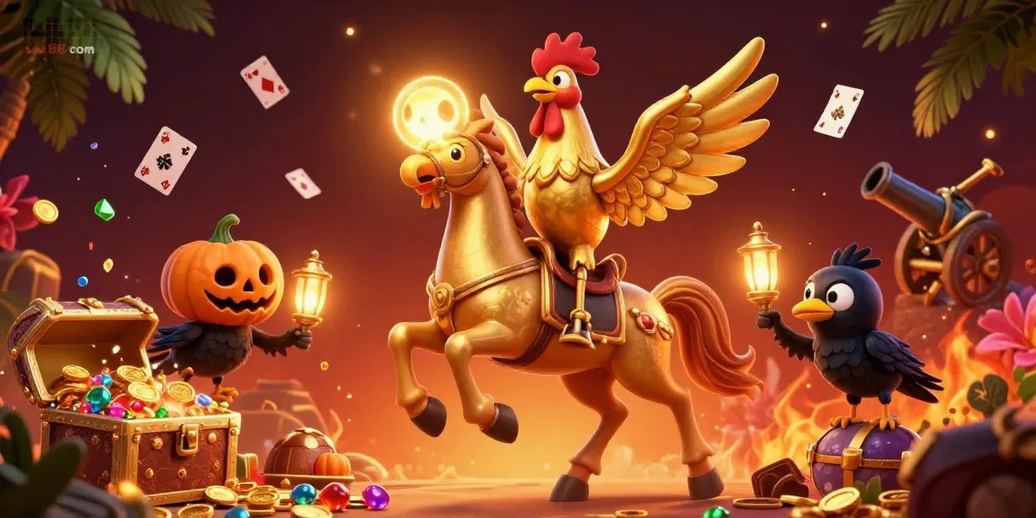 Engage with top games at xx88 com featuring a golden rooster and vibrant casino action.