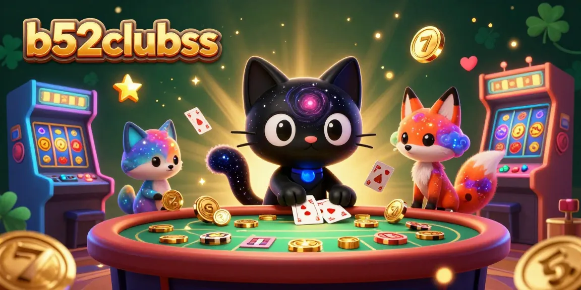 B52clubss gaming scene with a black hole cat and colorful elements engaging players in vibrant casino games.