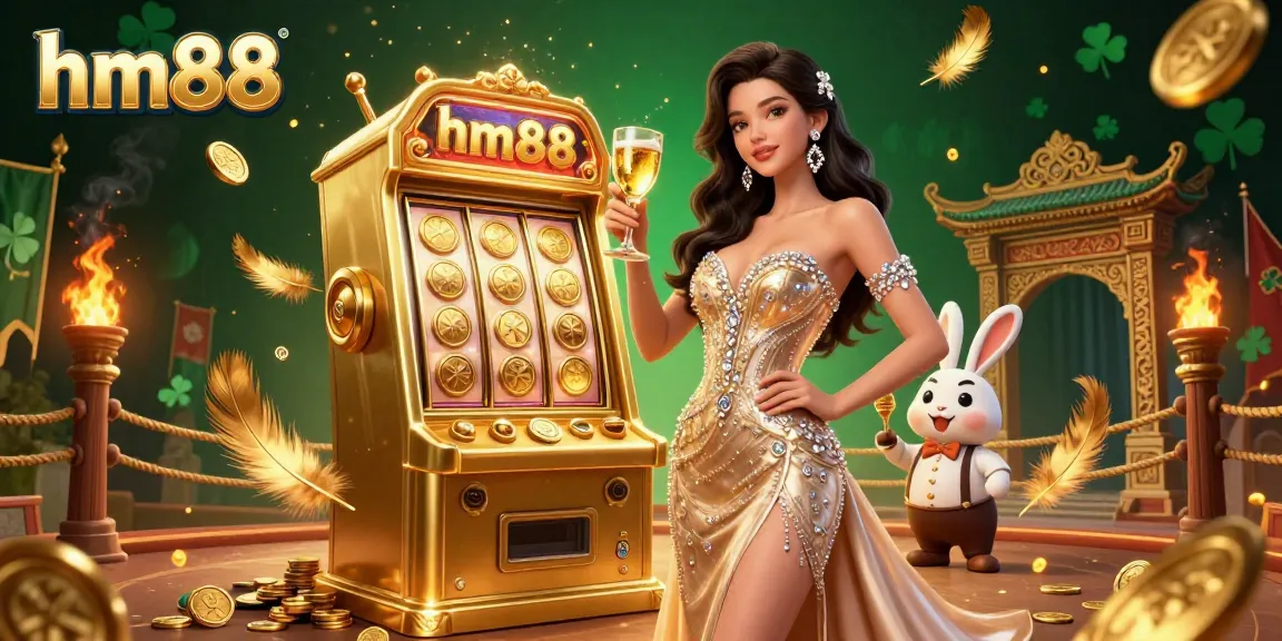 Join the excitement at hm88 with stunning visuals of gaming and casino experiences bursting with golden coins and dynamic elements.