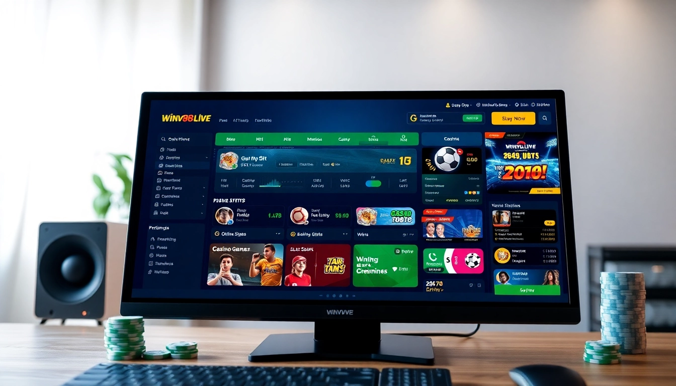 The winvn88.live betting interface showcasing sports odds and casino games in a vibrant, engaging layout.