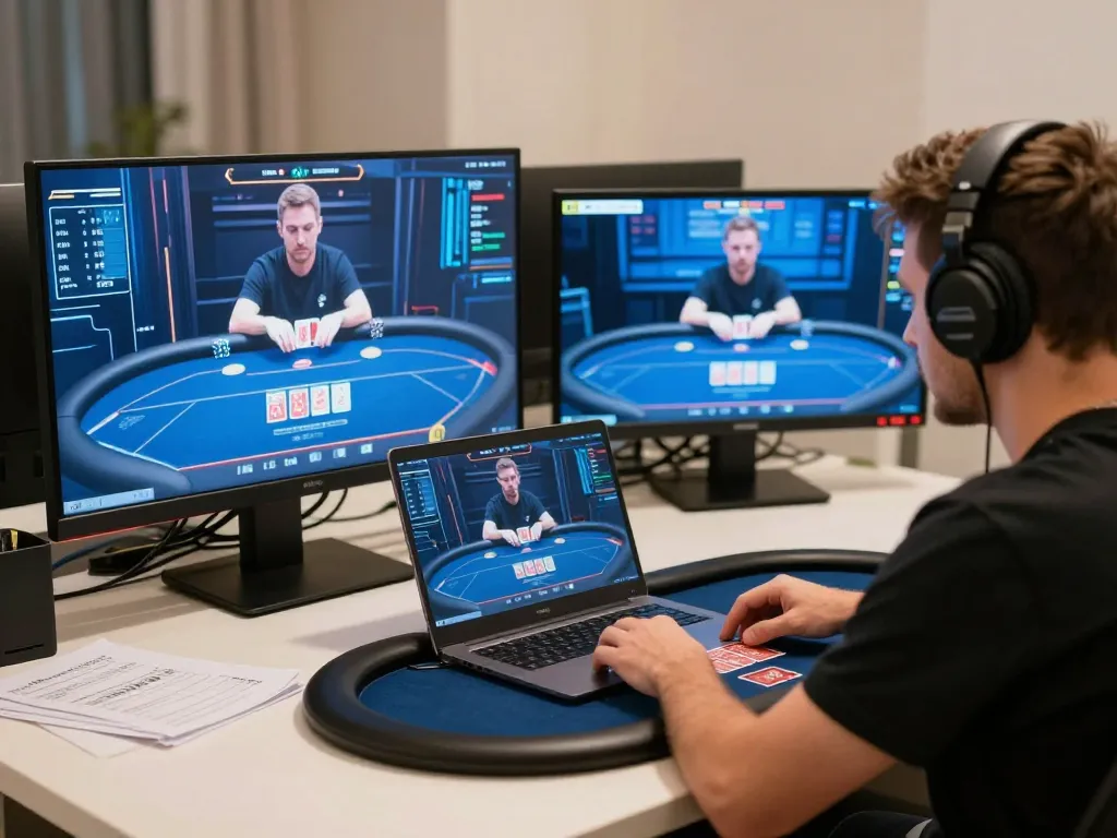 Engaged player strategizing during uu88 online poker session in a modern setup.