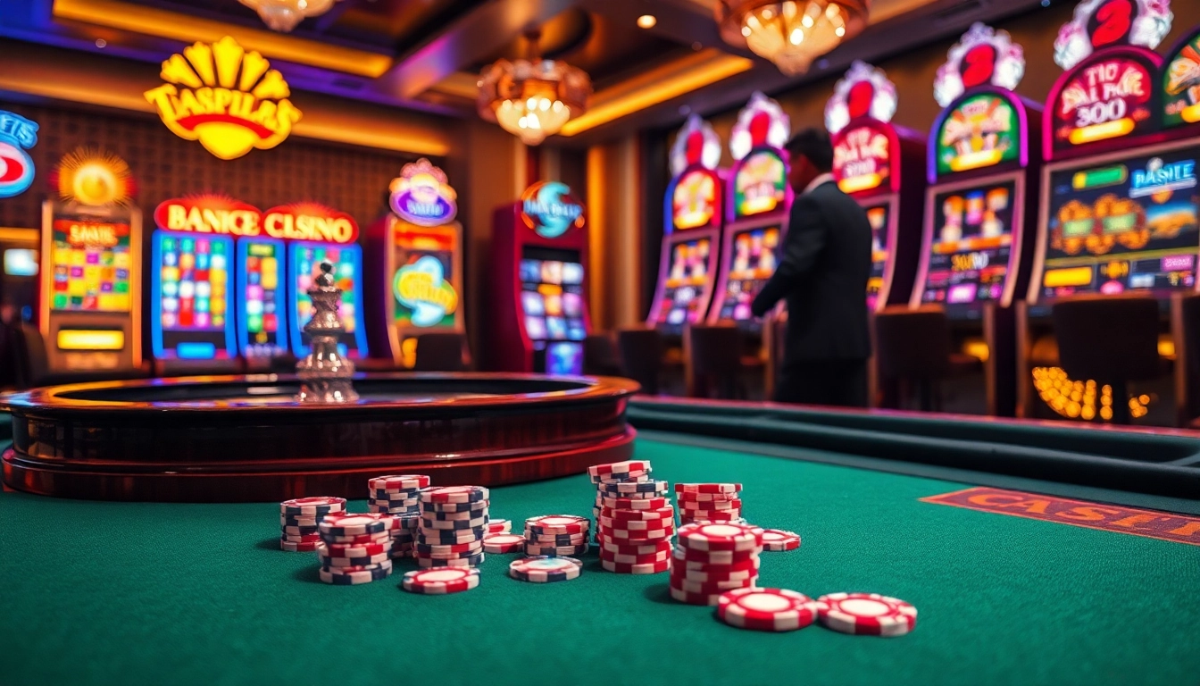 Experience the excitement of gambling at https://8xx.space/ with a vibrant roulette table and colorful slot machines.