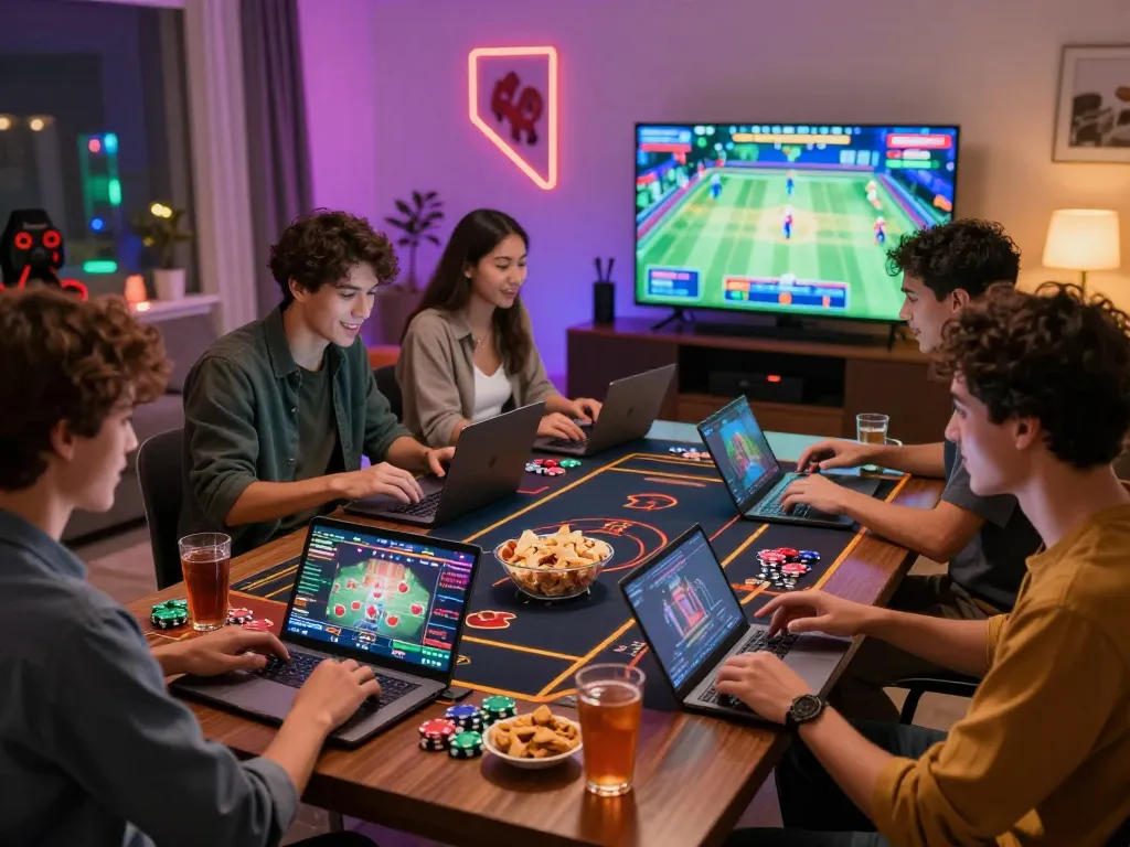 Exciting online casino gaming with friends at 789win.ru.com in a lively living room.