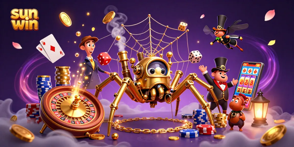 Catching dice in a golden web, the steampunk spider embodies the thrill of sun win gambling.