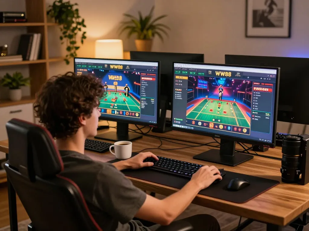 Engaging with digitalwala's online casino platform in a cozy home gaming setting, showcasing responsible gaming.