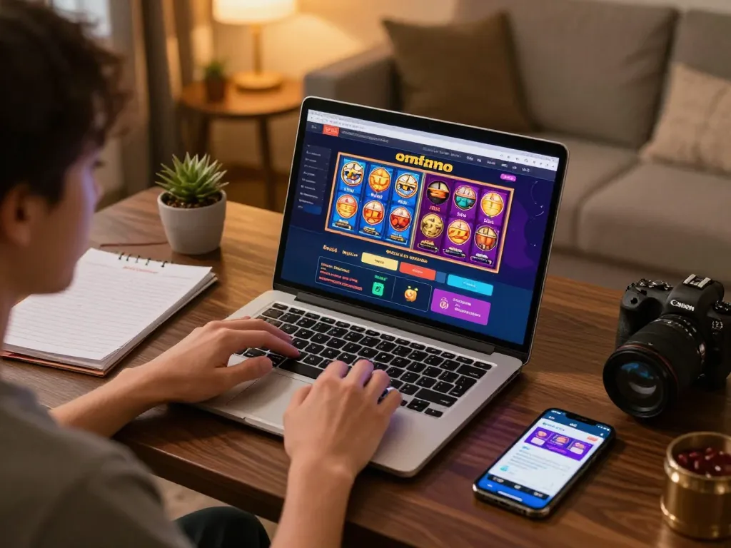 Engaging in okfun online gaming with colorful slot games on display in a cozy environment