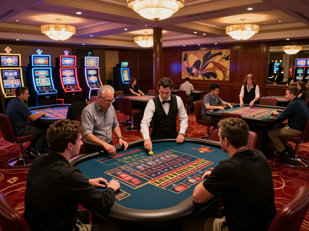 O8 players engaging in lively roulette bets on a luxurious casino floor