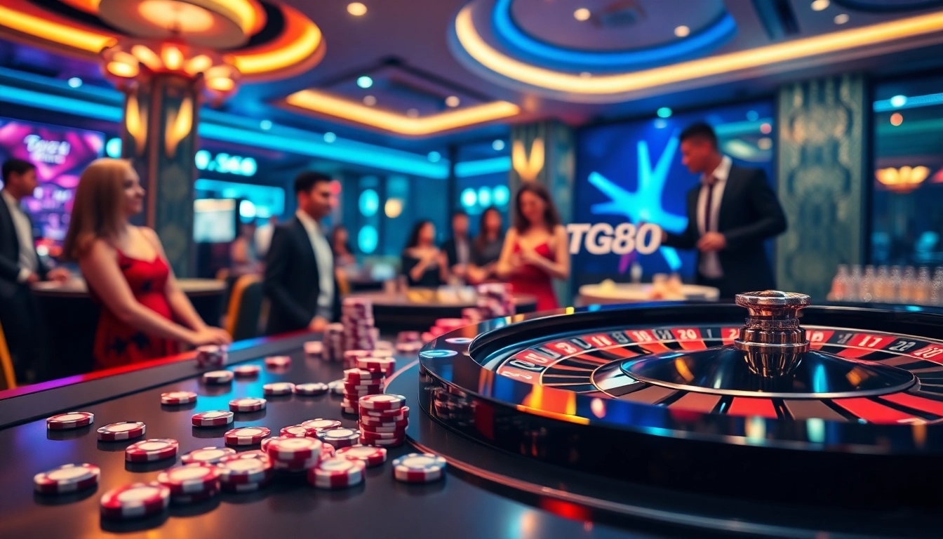 Experience the excitement of TG88 đăng nhập with vibrant casino ambiance, poker chips, and roulette.