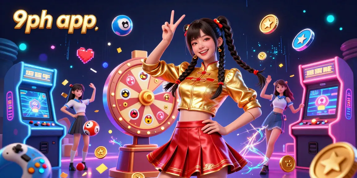Engage with the 9ph app’s vibrant gaming world filled with lottery balls and a prize wheel.