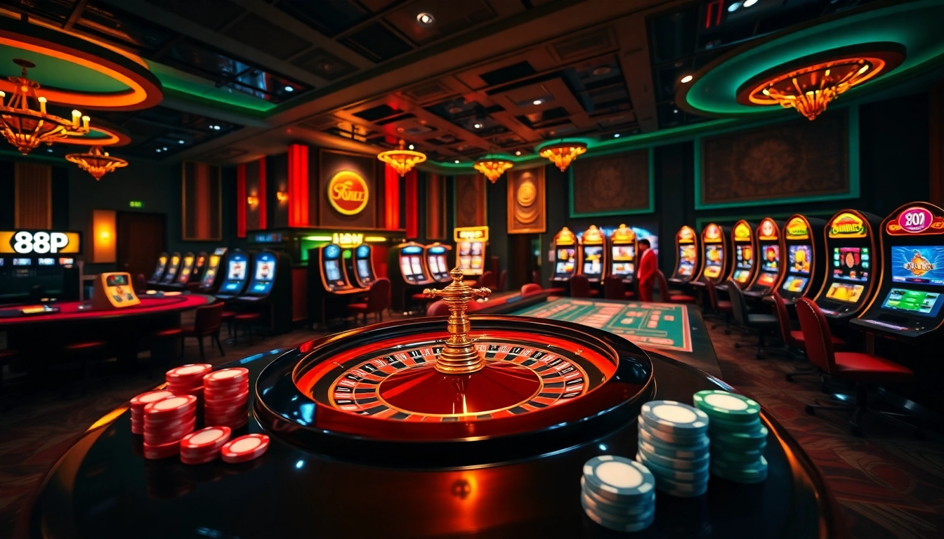 Exciting online casino scene featuring roulette and poker chips highlighting 888p com's luxurious offerings.