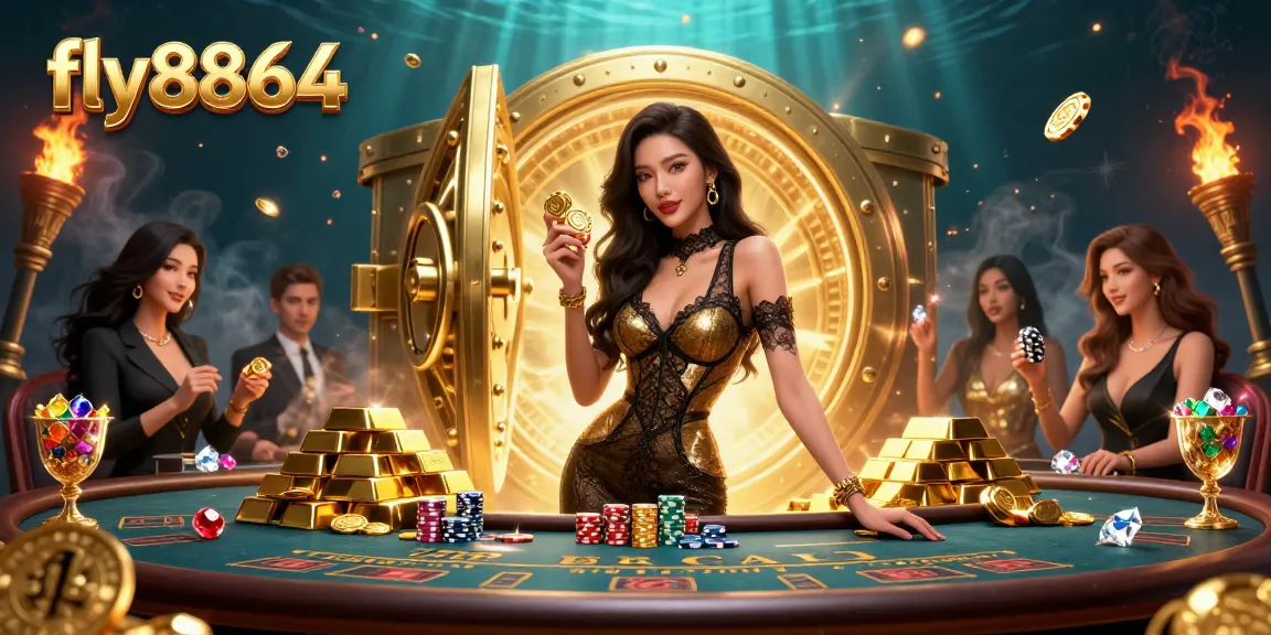 Engage in thrilling baccarat gameplay at fly8864, showcasing a confident player with high-value chips.