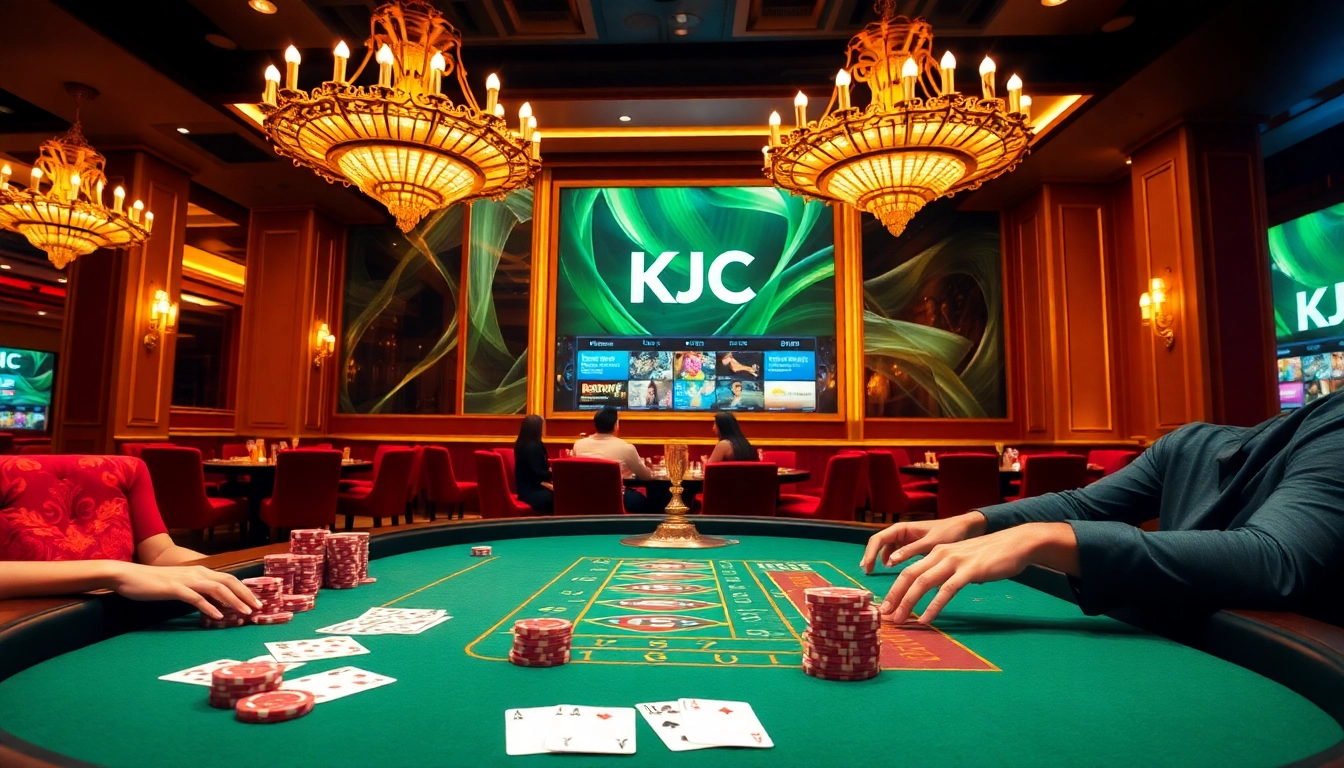Engaging poker players at a luxurious casino showcasing KJC's offerings.