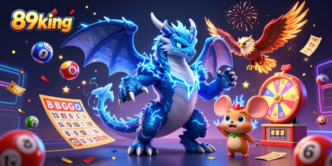 Engage with the vibrant 89king casino scene featuring a thunder dragon, wind hawk, and dynamic gaming elements.