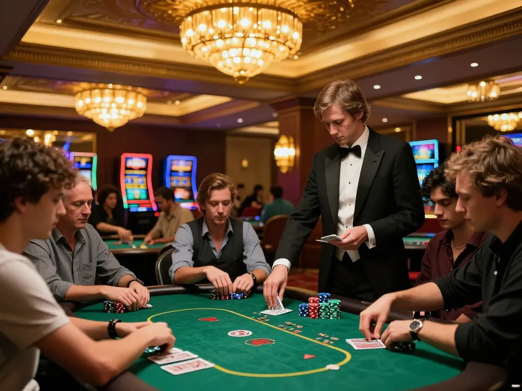 Engaging live poker action at ok365 com casino table with players in focus and dealer managing the game