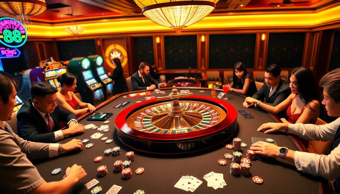 Enjoy the excitement of Bong 88 with vibrant casino action featuring roulette and poker chips.