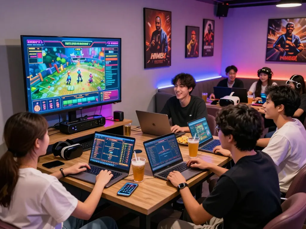 Friends enjoying a lively gaming session at HM88, showcasing excitement in online betting.