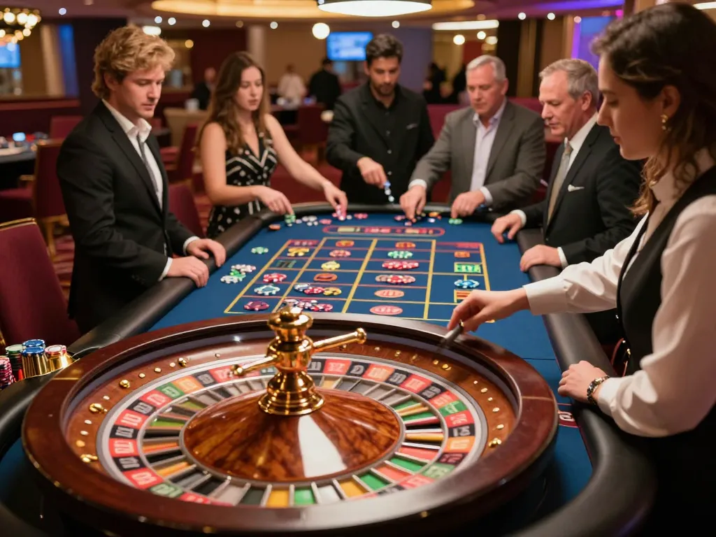 Engaging gameplay at the roulette table in a vibrant casino atmosphere spotlighting 33WIN strategies and excitement