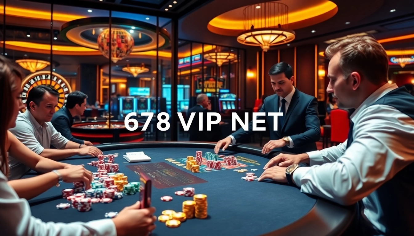 Exciting poker game at 678VIP NET casino with vibrant chips and professional dealer.