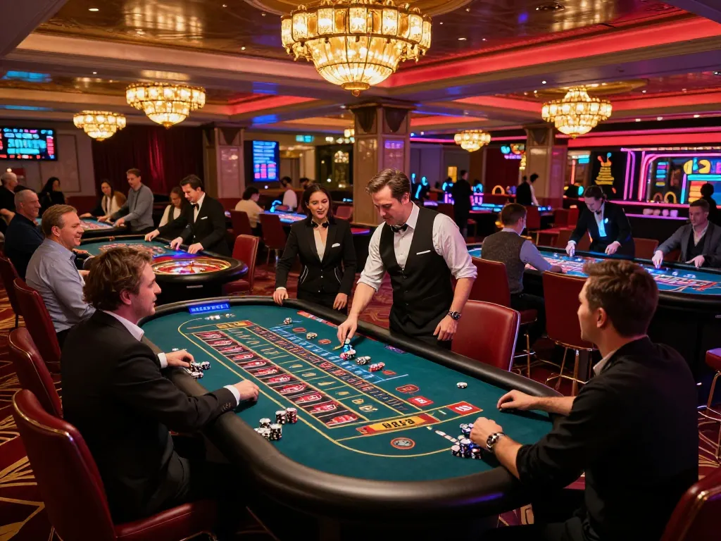Players enjoying roulette at go8 casino, vibrant atmosphere filled with excitement.