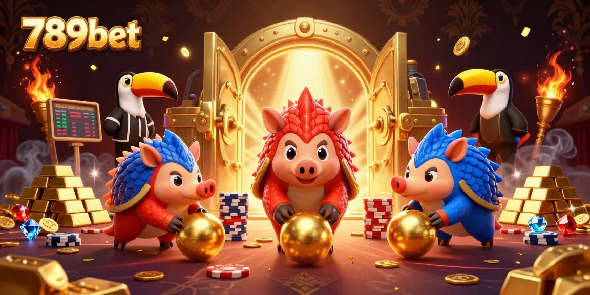 Engage in thrilling action with the 789bet pangolin characters bowling through poker chips!