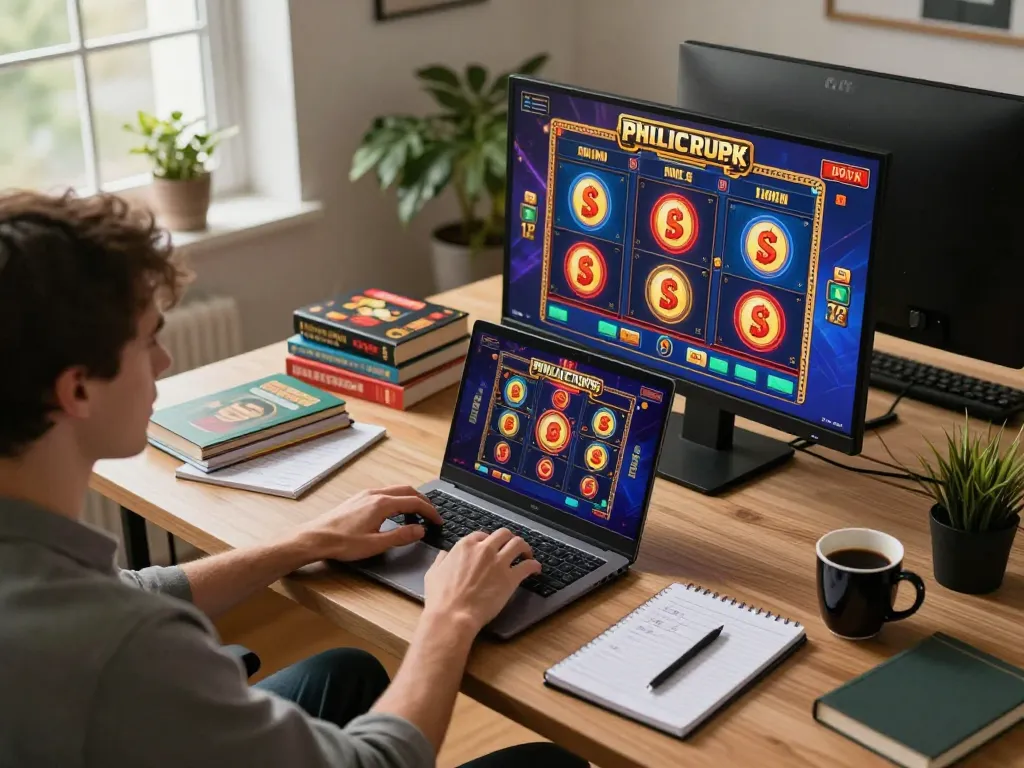 Login lucky88 while engaging in an exciting online slot game from a cozy home office.