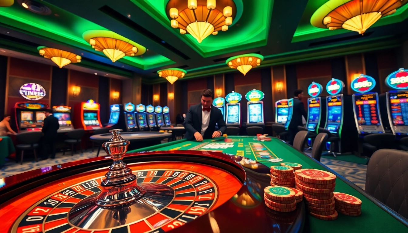 Experience exciting gameplay at 888b with poker chips and a roulette wheel in a luxurious casino setting.