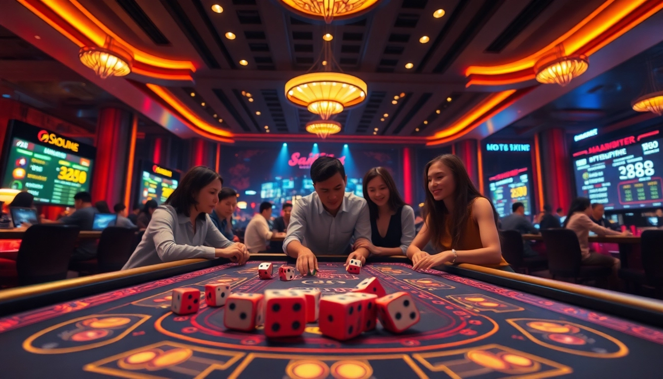 Tài xỉu online gaming environment with animated dice and engaged players.