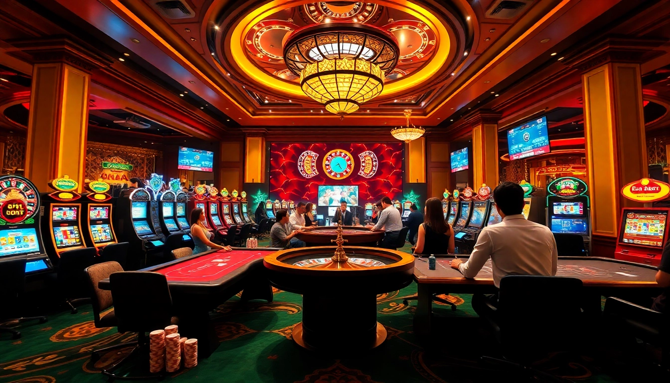 Experience the excitement of e2bet with vibrant casino tables and dazzling slot machines.