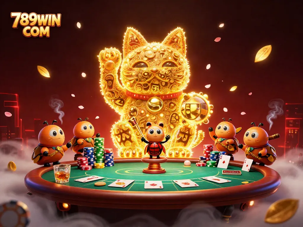 Engage with the dynamic casino animation showcasing 789WIN COM's vibrant gaming experience and lucky cat symbol.