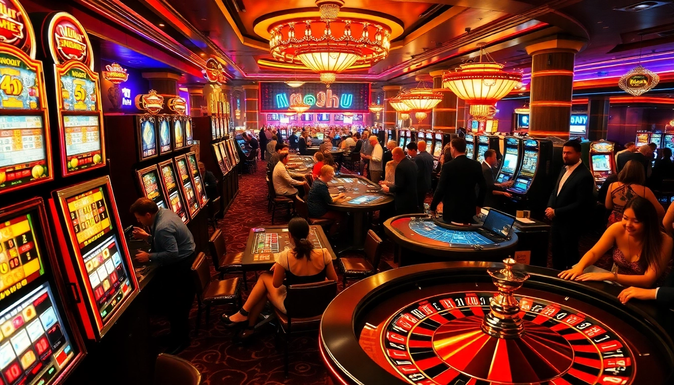 NoHu themed casino activity showcasing intense players and vibrant slot machines.