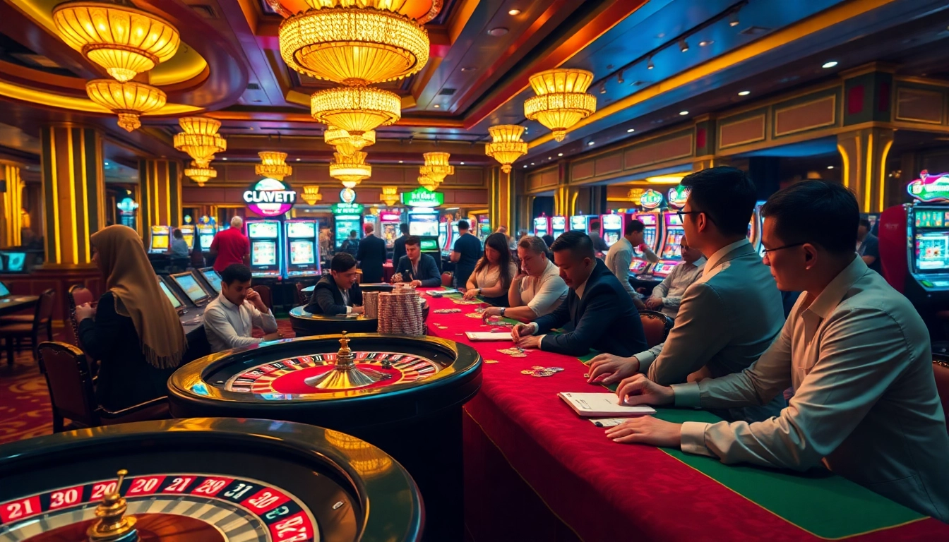 Experience the thrilling gameplay at 78WIN casino with vibrant slot machines and poker tables bustling with excitement.