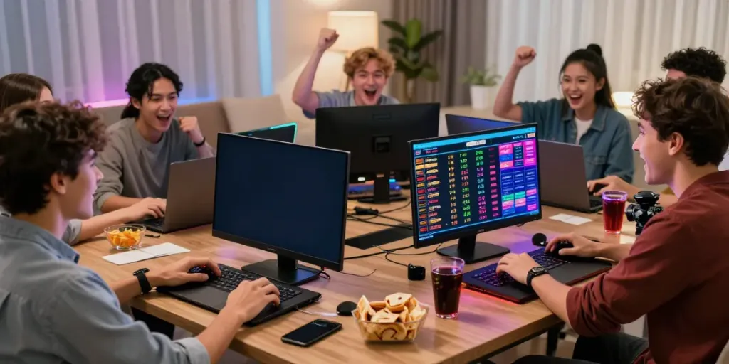 Users enjoying a vibrant five88 online gaming experience, celebrating wins together.