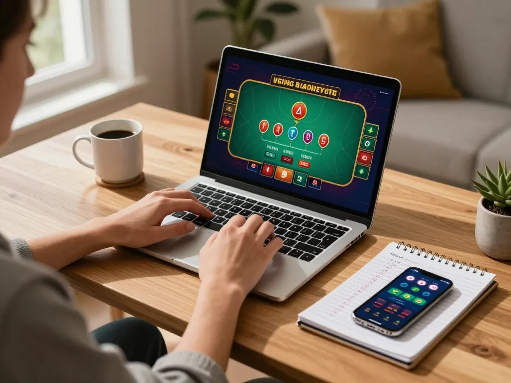 Player engaging with s666no1 live blackjack game on laptop in warm home office.