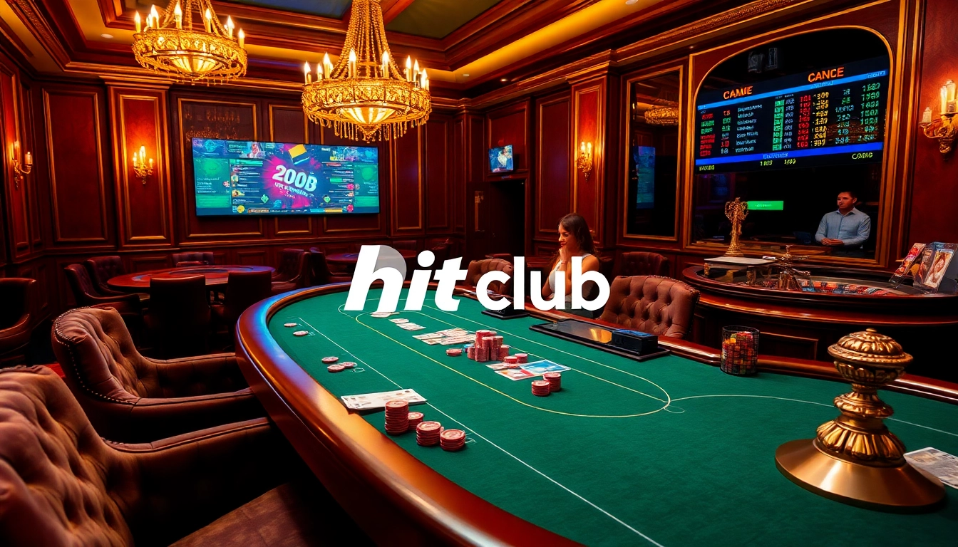 Players at the hit club casino engage in a high-stakes poker game, surrounded by rich decor and vibrant chips.