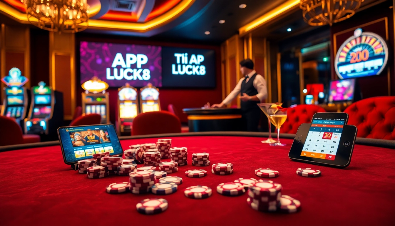 TẢI APP LUCK8 on a vibrant casino table surrounded by chips and gaming devices