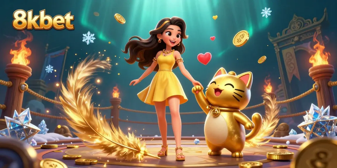 Join the vibrant world of 8xbet, featuring a beautiful woman and lucky cat, embracing excitement in gambling.