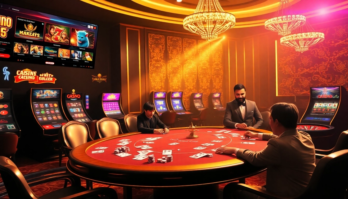 Exciting gambling atmosphere at trang chủ daga featuring poker games and vibrant slot machines.