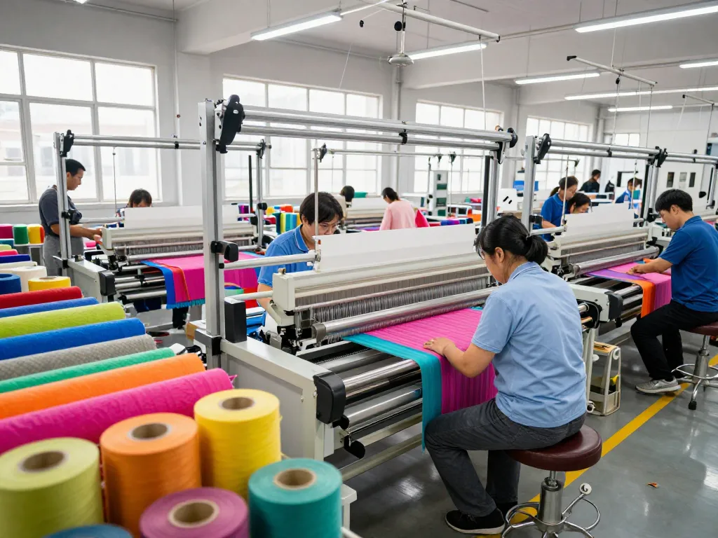Sunwin textile workers crafting vibrant fabrics in a modern factory environment.