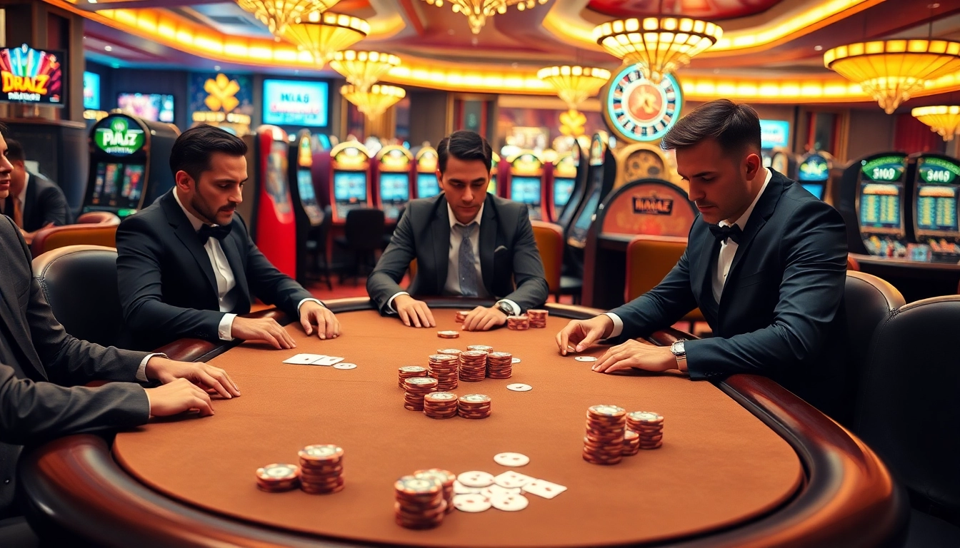 MK8-themed casino scene with players at a poker table surrounded by colorful slot machines.