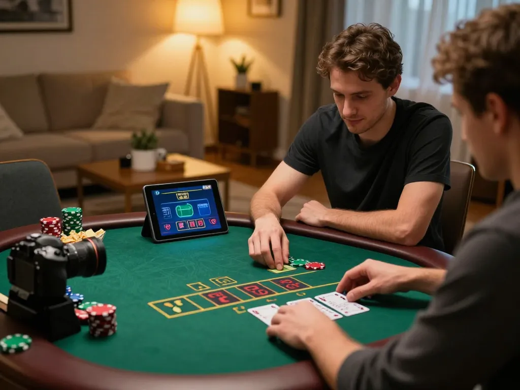 Player enjoying an engaging 789win live blackjack game on a tablet in a cozy home setting.