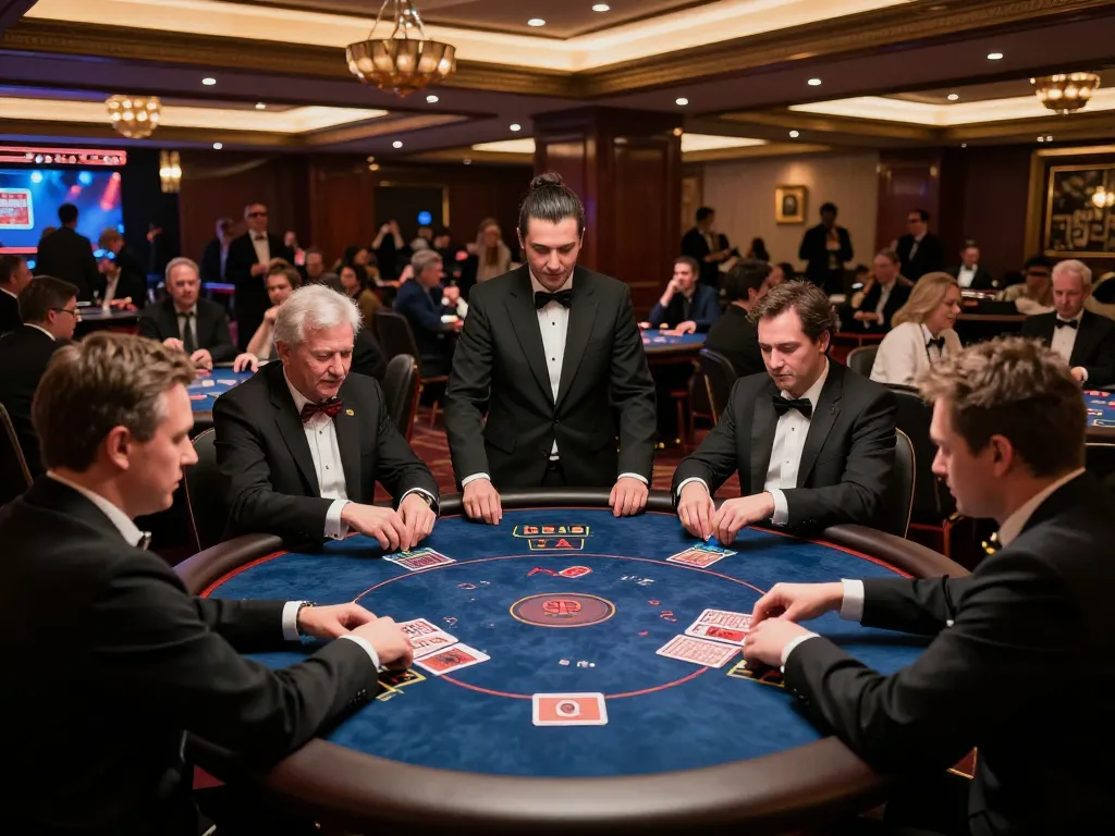 Players engaging in high-stakes games at Net88's luxurious live casino, highlighting excitement and strategy