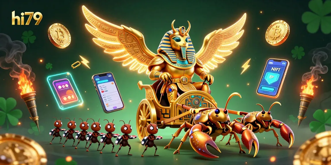 Engage in thrilling gaming at hi79 with vibrant 3D casino elements and a mesmerizing golden beetle.