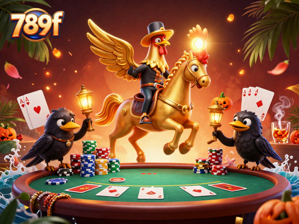 Experience thrilling gaming at 789f casino with a golden rooster and lavish gambling elements.
