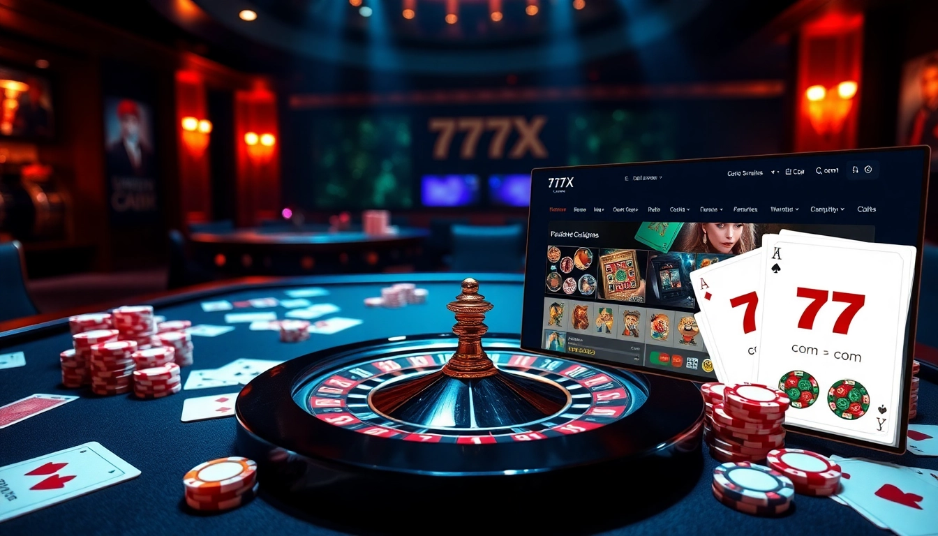 Engage with 777X com, showcasing immersive online casino gameplay with vibrant visuals of cards and chips.