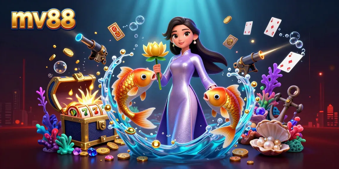 Experience winning strategies at mv88 with an engaging online casino in a vibrant 3D illustrated scene.