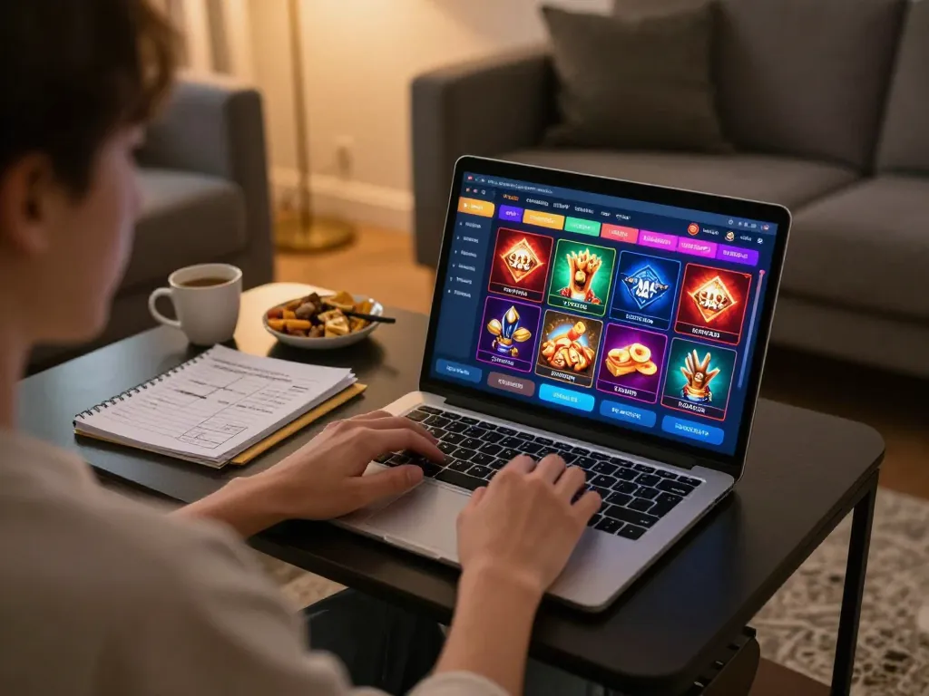Engaging gameplay on SC88 Market as a player uses a laptop to bet online with comfortable home setting.