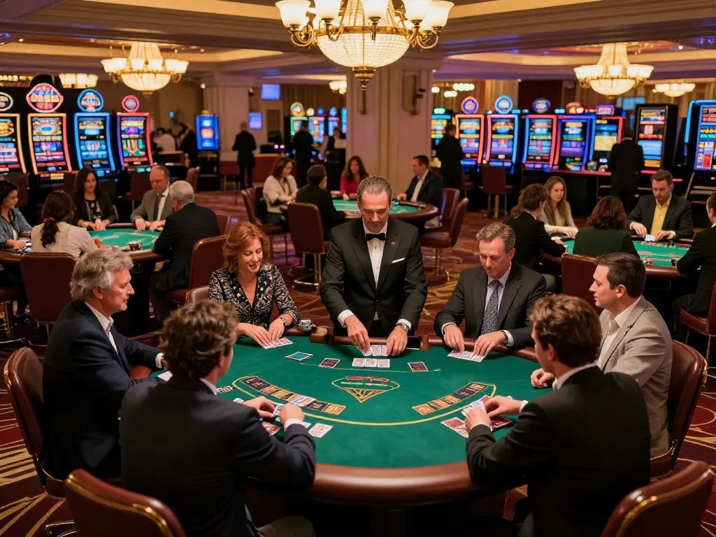 Players engaging in poker at a vibrant casino scene showcasing sc88bn luxury gaming environment.
