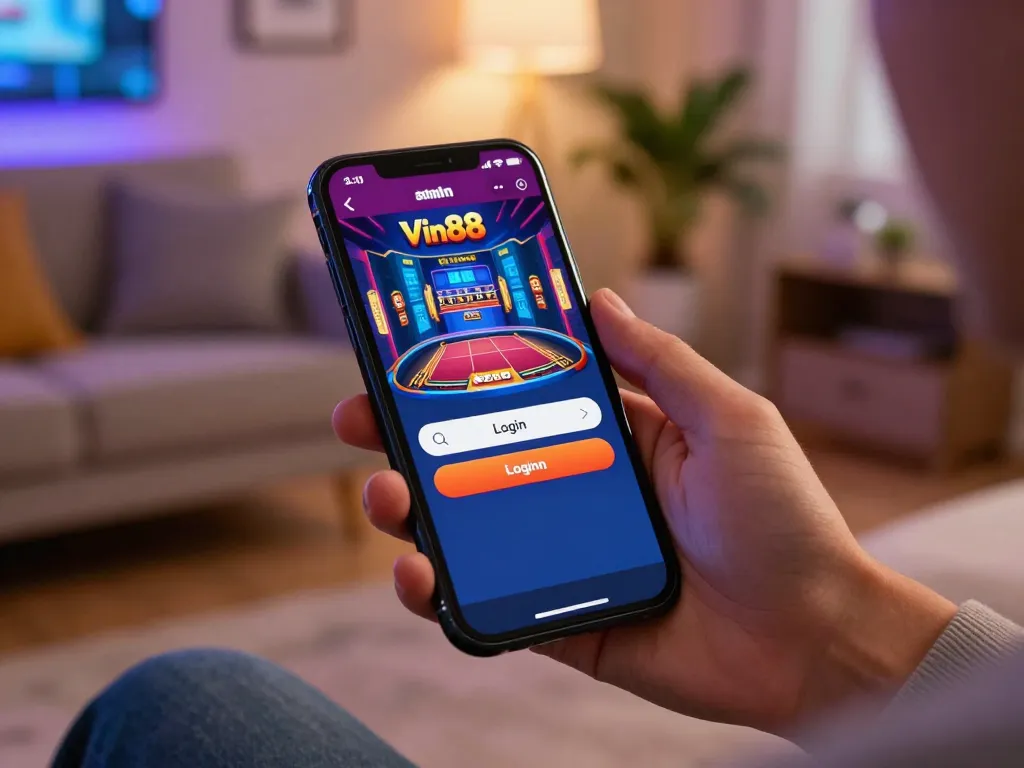 Engaging Login Vin88 experience on a smartphone showcasing lively online casino gameplay