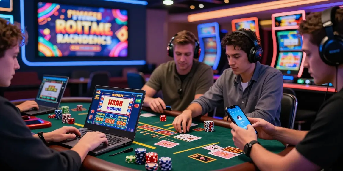 Credit card casinos at https://dea.org.uk showcasing players engaged with high RTP slots and live games in a vibrant setting.
